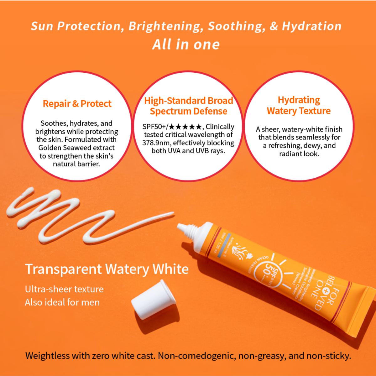 For Beloved One Melasleep Brightening Laminaria Ochroleuca Sunscreen Cream 30ml | SPF50+ PA★★★★★ | Ocean-Friendly | Beige